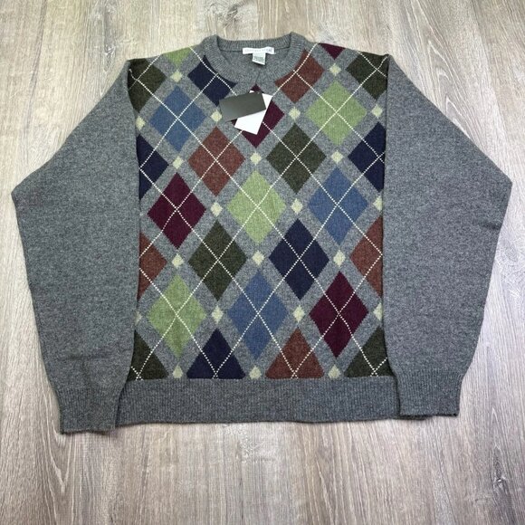 NWT Geoffrey Beene Mens 025/DK Gray Argyle Lambswool Pullover Sweater Size XXL - Picture 1 of 9